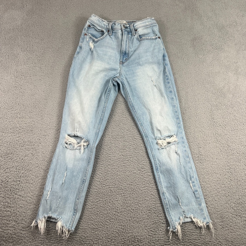 Abercrombie Fitch The Mom High Rise Jeans Womens Size 2/26 Blue Denim Distressed